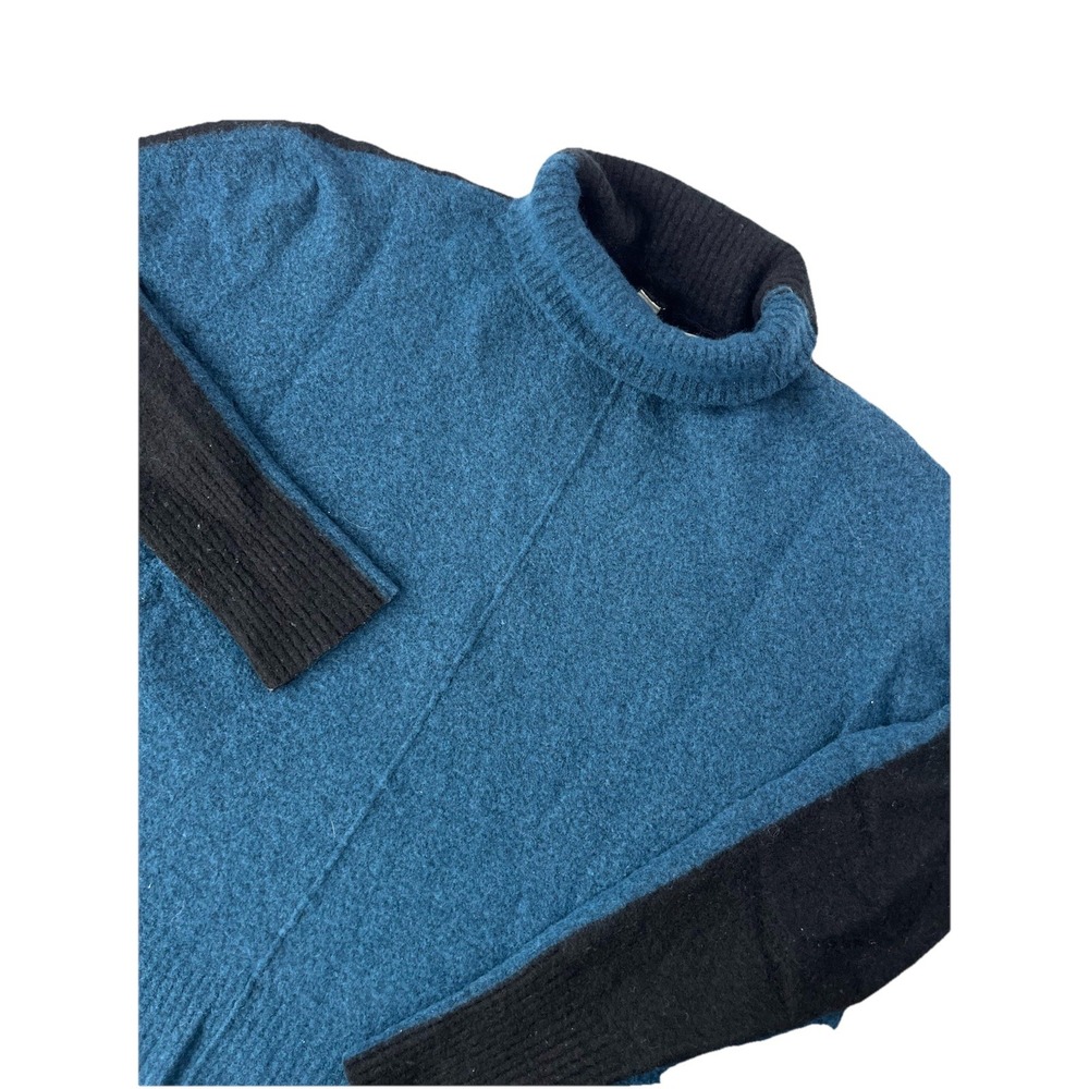 Athleta Blue Front Black Back Sz L Merino Wool Blend Transit Turtle Neck Sweater